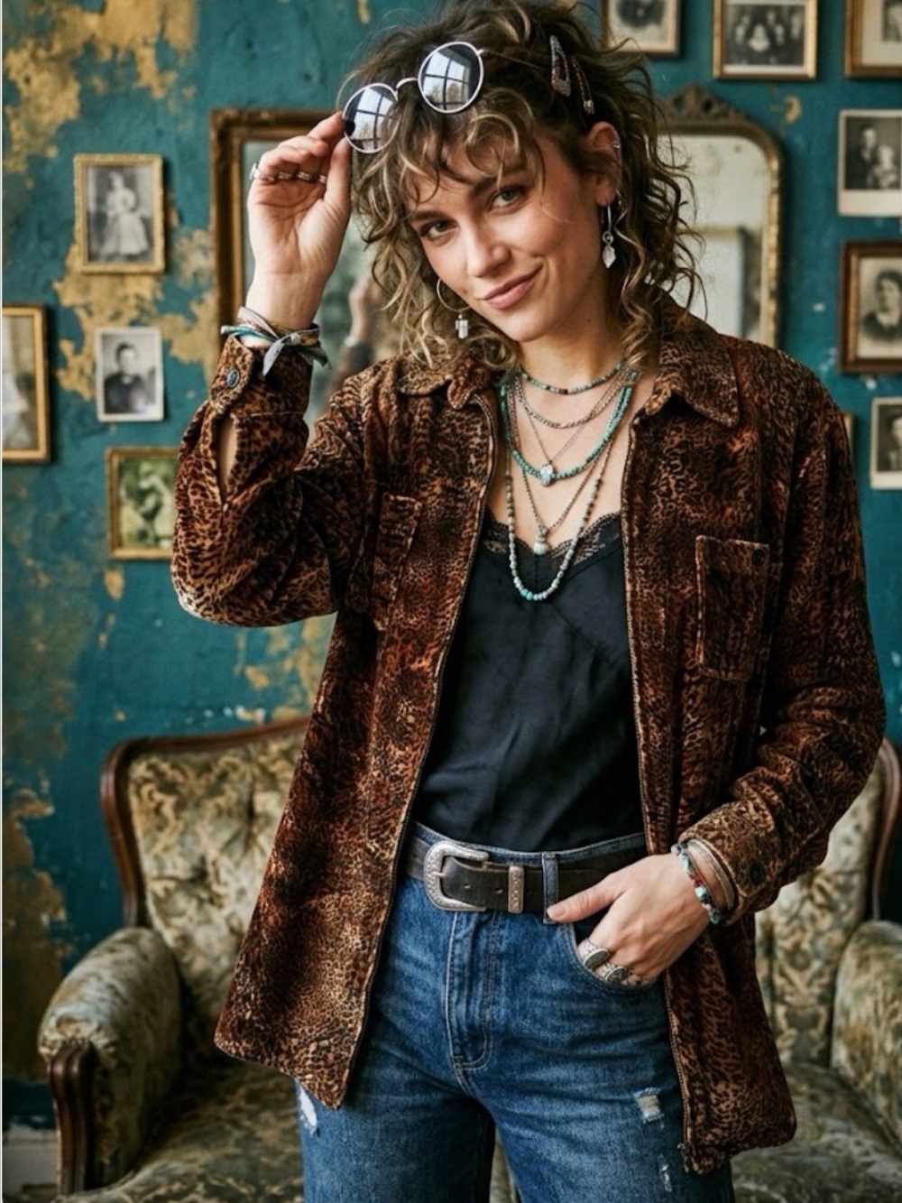 Jones New York Sport Velvet Oversized Animal Print Jacket